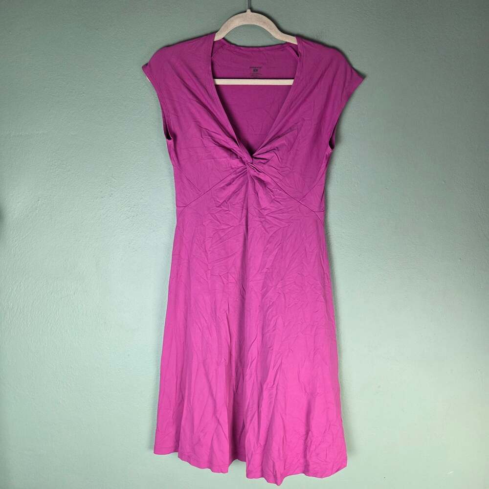 Patagonia Womens M Bandha V-Neck Short Sleeve Twist Front Dress Pink Outdoors